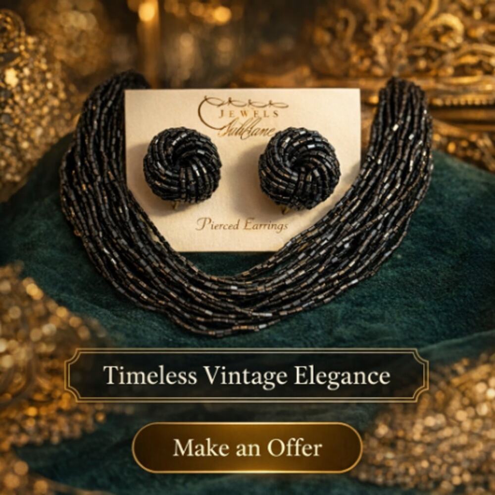 Vintage Park Lane Hematite RSVP Beaded Multi Strand Necklace and Earring Set NEW